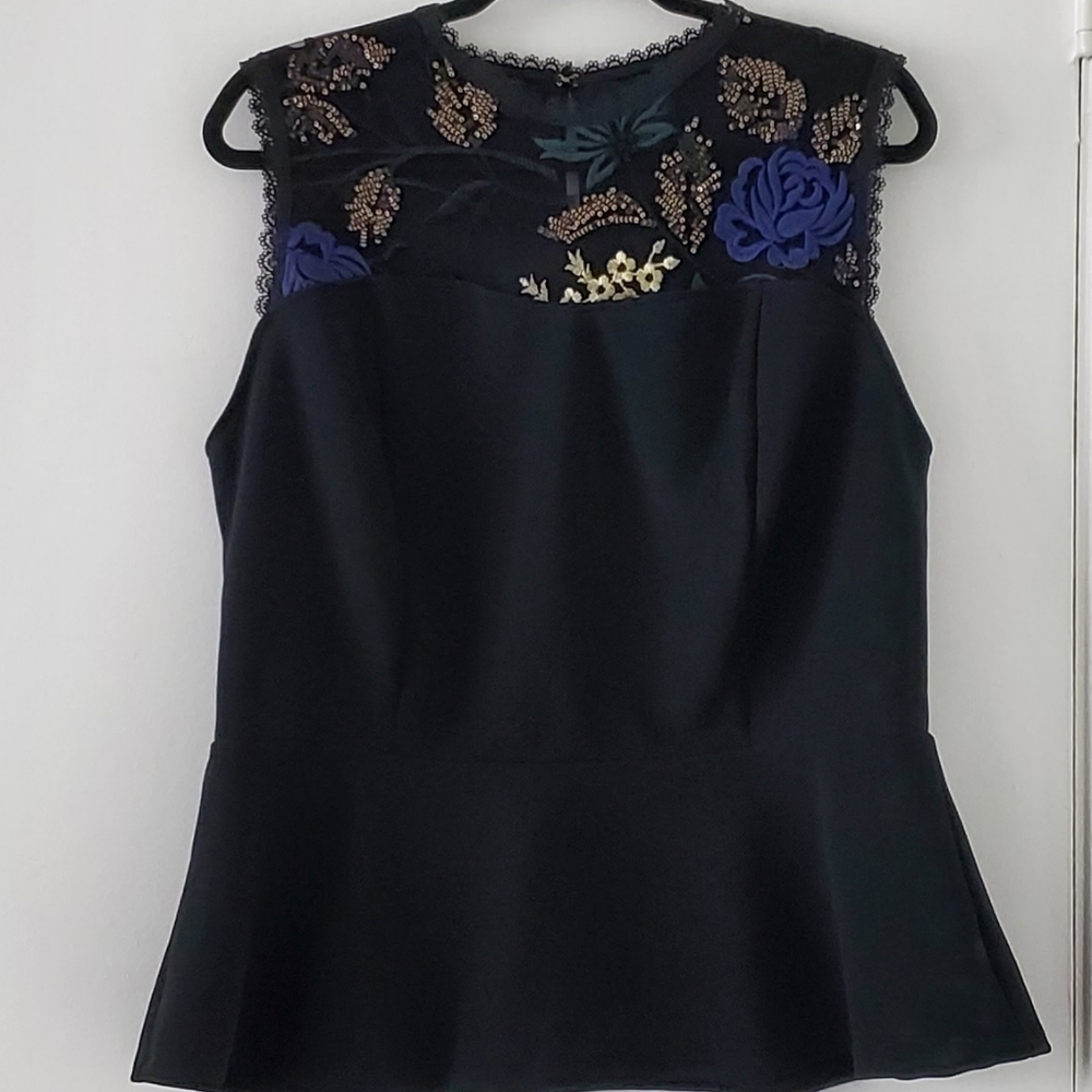 Thalia Sodi Peplum Sleeveless Mesh Applique Top Sz XL